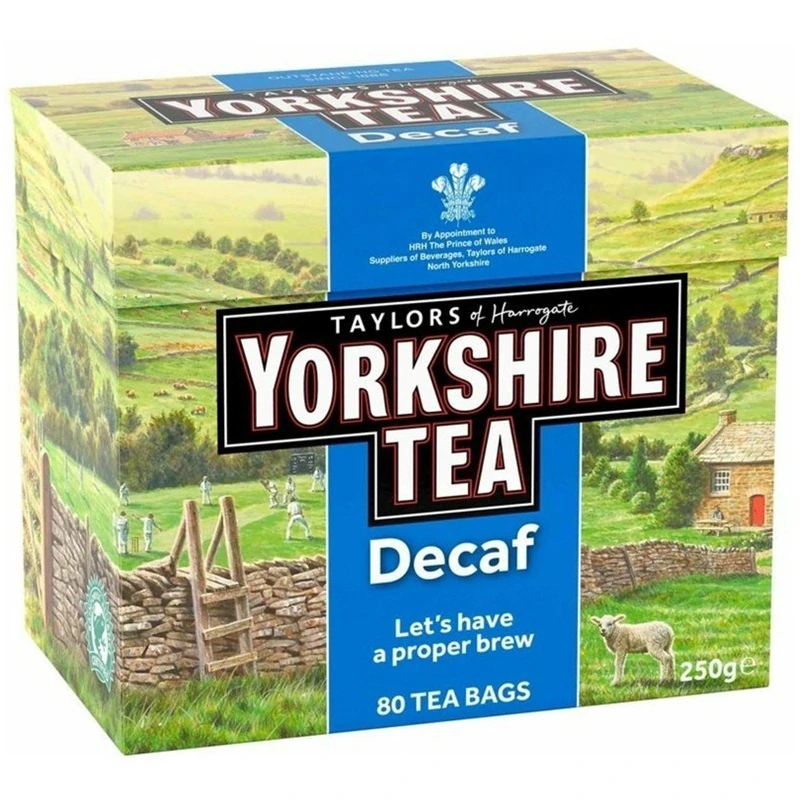 Yorkshire Tea 80 Tea Bags - Černý sáčkový bezkofeinový čaj 80ks/250g